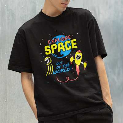 Camiseta Básica Algodão Space Airplane  - preto