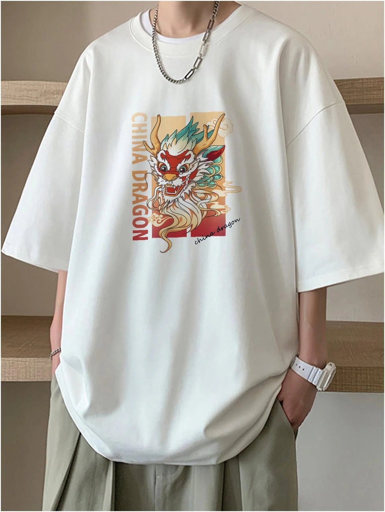 Camiseta Básica Unissex China Dragon Culture - Branco