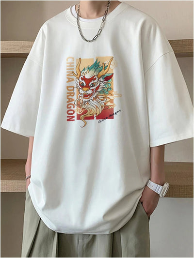 Camiseta Básica Unissex China Dragon Culture - Branco