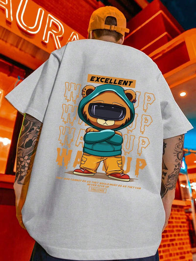 Camiseta Básica Branca Unissex Com Estampa Ursinho Estiloso - Branco