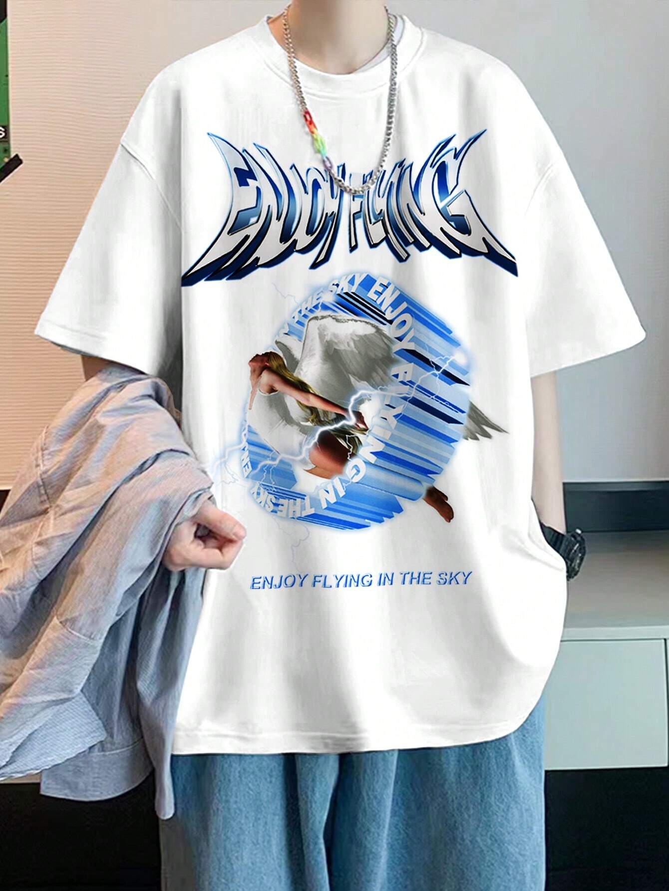 Camiseta Básica Unissex Com Estampa Mulher Anjo - Branco