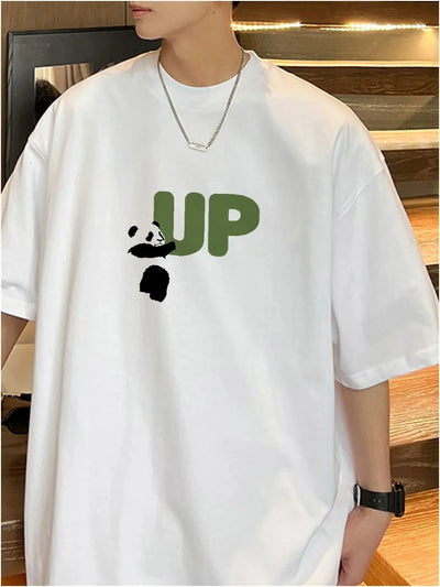 Camiseta Básica Unissex Com Estampa Panda Fofinho - Branco