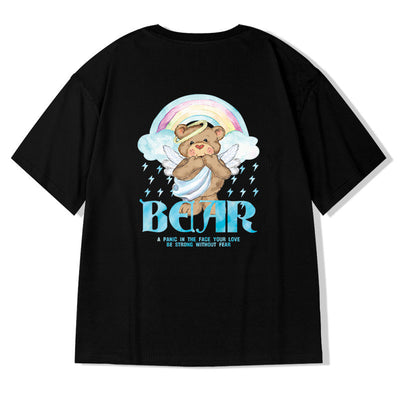 Camiseta Básica Casal Estampa Urso Anjinho - Preto