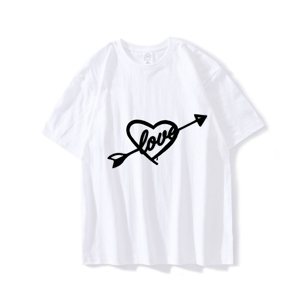 Camiseta básica Casal Estampa Flecha no Coração - BRANCO 