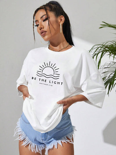 Camiseta Básica Feminina Com Estampa Por Do Sol- branco 