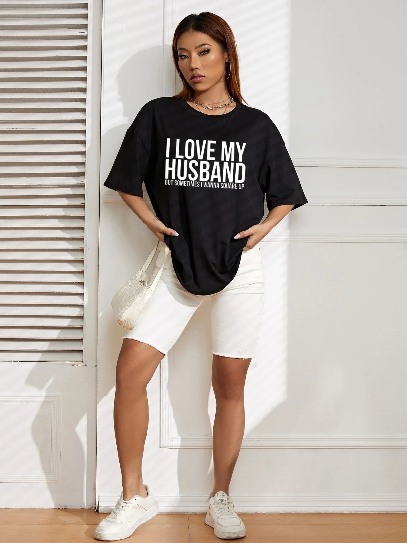 Camiseta Básica Feminina Eu Amo O Meu Marido - PRETO 