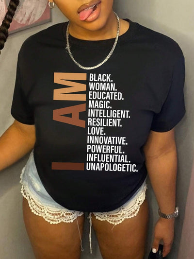 Camiseta Básica Feminina I Am Black Woman Proud - PRETO