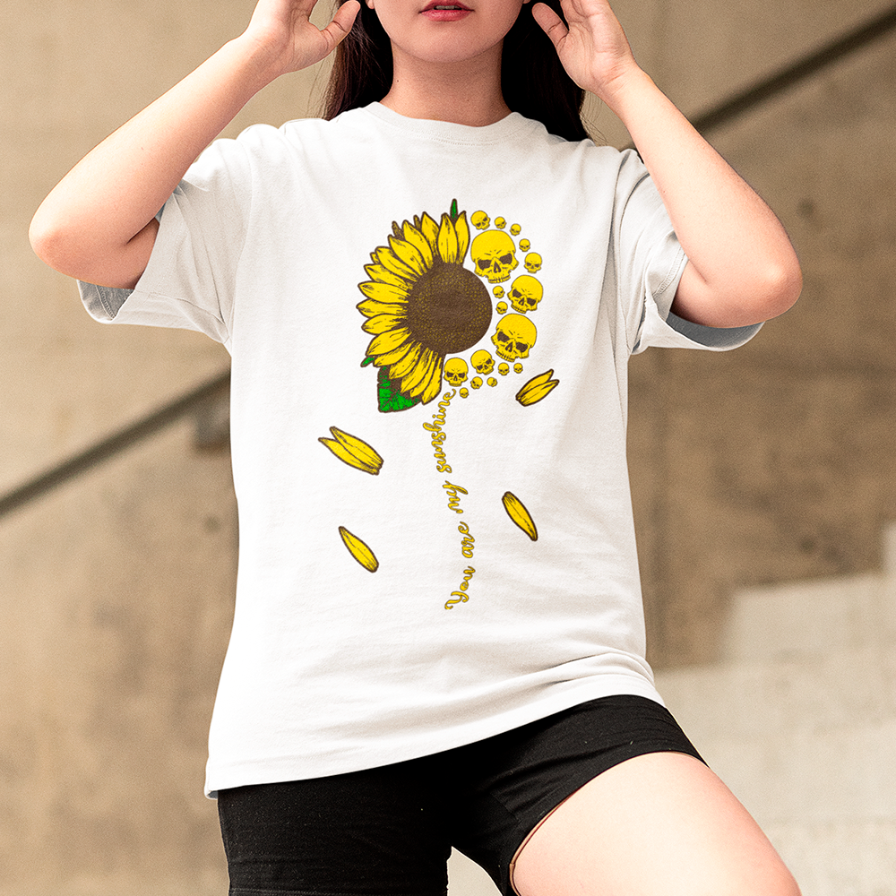 Camiseta Básica Girassol Skull Flower - branco
