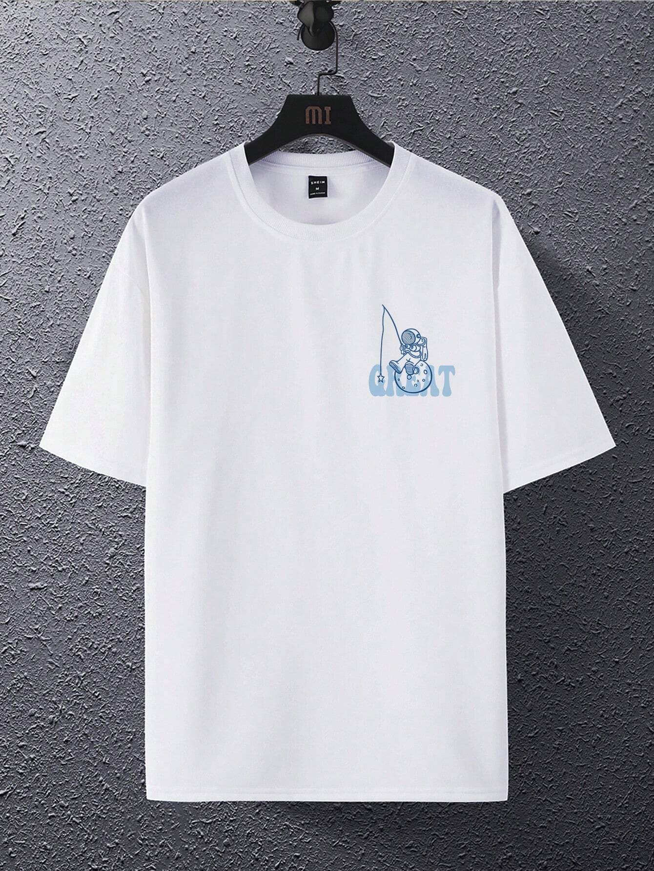 Camiseta Básica Unissex Com Estampa Astronauta Pescando- branco 