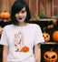 Camiseta Básica Com Estampa Fantasma E Abobora- BRANCO