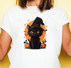 Camiseta Básica Halloween Witch Cat