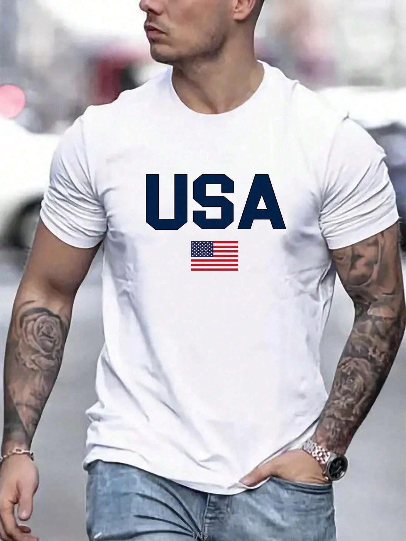 Camiseta Básica Com Estampa Bandeira Estados Unidos Da América