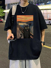Camiseta Básica Masculina Scary Cat Painting