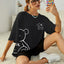 Camiseta Básica Feminina Com Estampa Ursinho Acenando - Preto