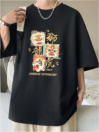 Camiseta Básica Unissex Chinese Mythology Beast - Preto