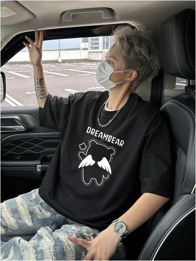 Camiseta Básica Unissex Com Estampa Ursinho Asas De Anjo - Preto