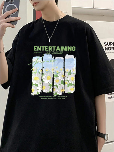 Camiseta Básica Unissex Entertaining Flower Garden - preto