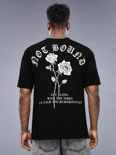 Camiseta Básica Unissex Not Bound Rose Flower costas - preto