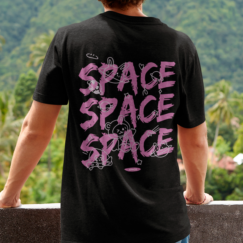Camiseta Básica Space Space Bear  - preto