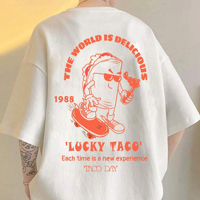 Camiseta Básica The World Is Delicious Lucky Taco - branco