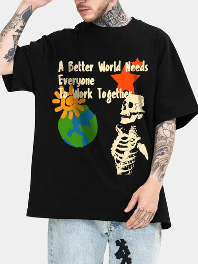 Camiseta Básica unissex Com Estampa Esqueleto Planeta Terra