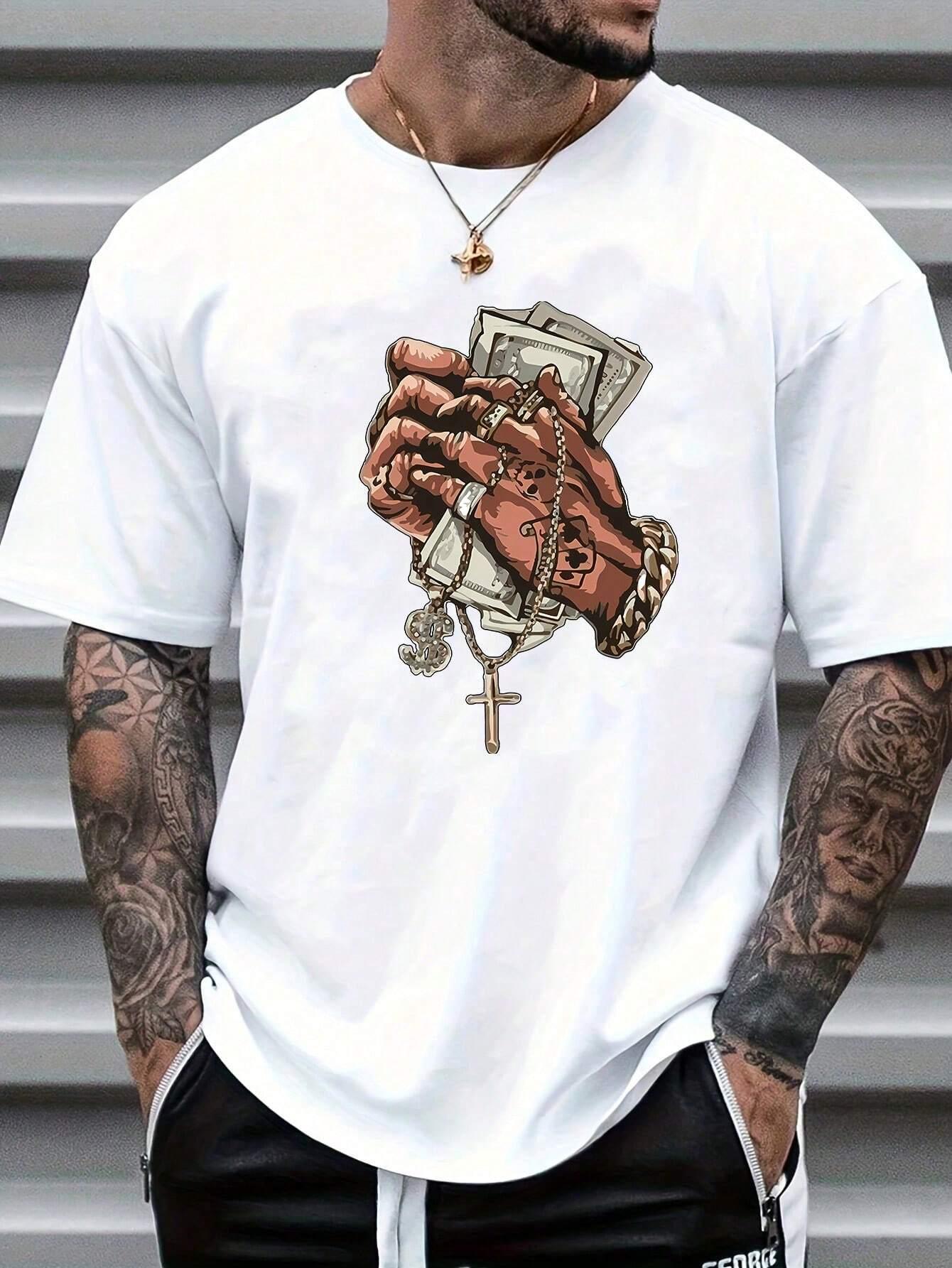 Camiseta Básica Unissex COm Estampa Mão Segurando Dinheiro