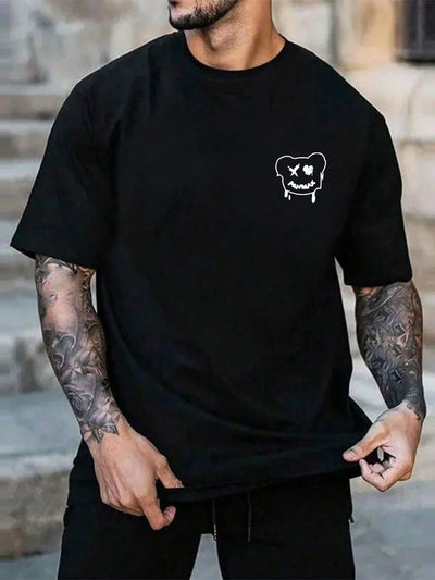 Camiseta Básica preta Unissex Com Estampa Ursinho - Preto