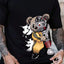 Camiseta Básica Preta Unissex Com Estampa Ursinho Robo - Preto