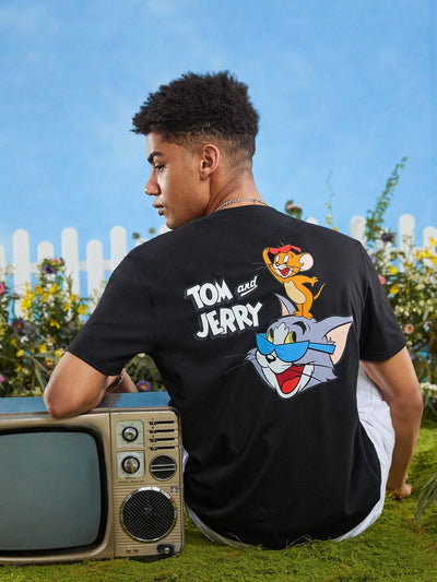 Camiseta Básica Unissex Tom And Jerry Cartoon Preto