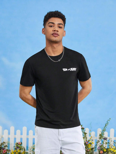 Camiseta Básica Unissex Tom And Jerry Cartoon Preto