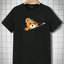 Camiseta Básica Preta Unissex Com Estampa Ursinho Ziper - Preto