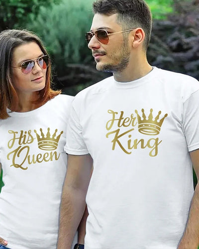 Camiseta Básica Casal Her King And His Queen - branco