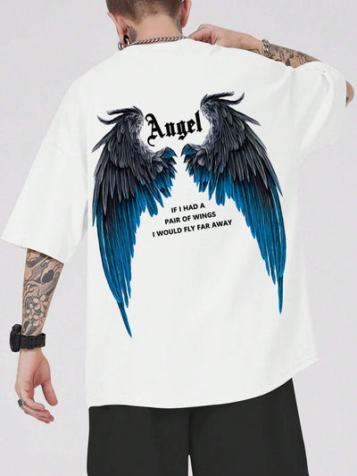 Camiseta Básica Unissex Com Estampa Asas De Anjo costa - Branco