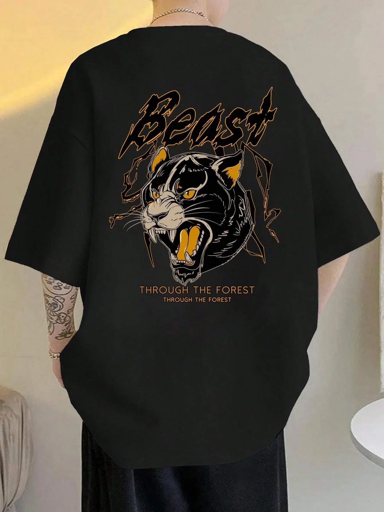 Camiseta Básica Unissex Com Estampa Leopardo Preto