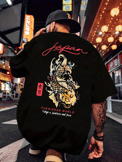 Camiseta Básica Unissex Com Estampa Peixe Japão
