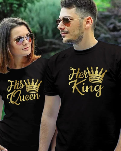 Camiseta Básica Casal Her King And His Queen - preto
