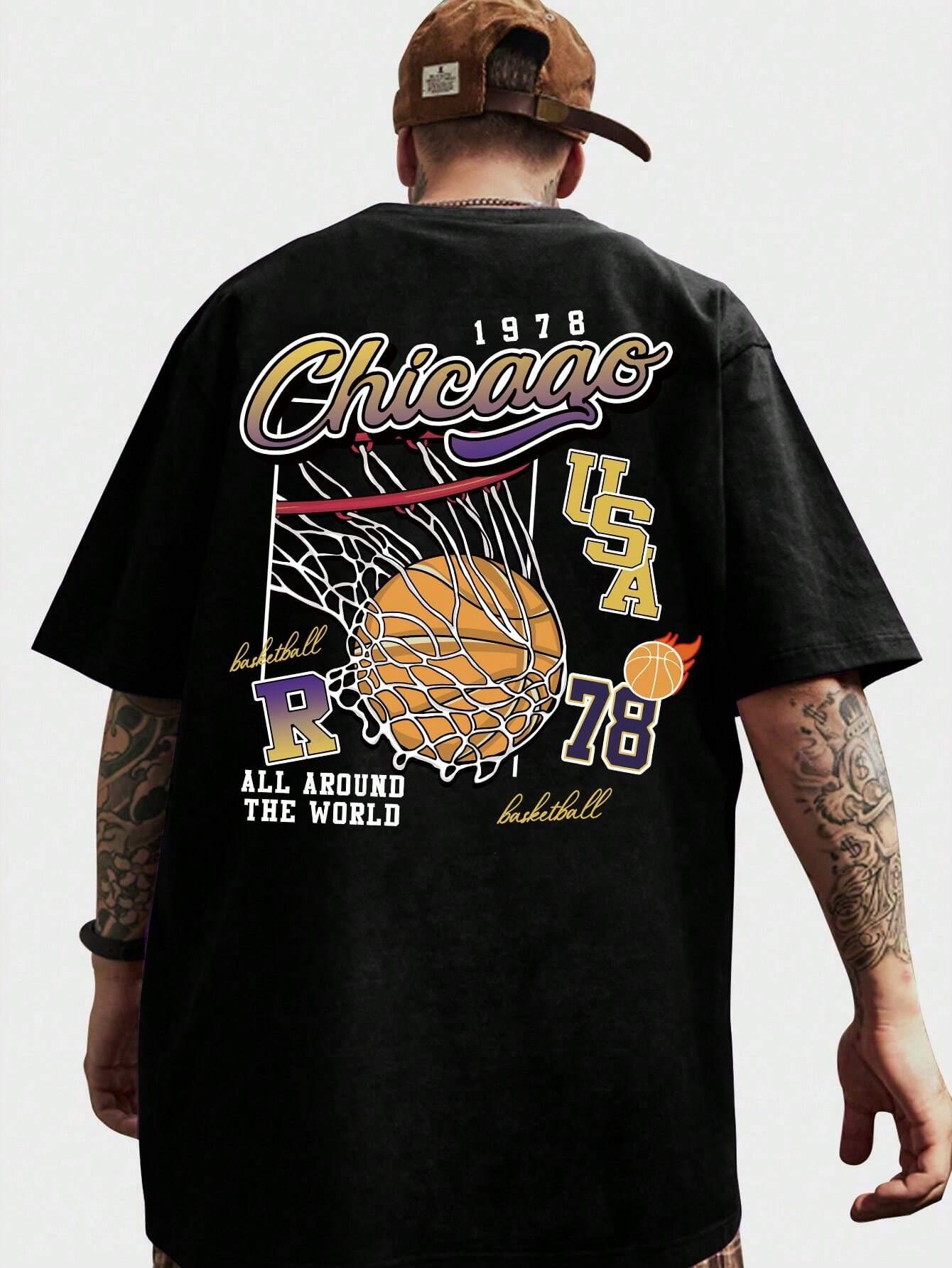 Camiseta Básica Unissex Com Estampa Bola De Basket - Preto