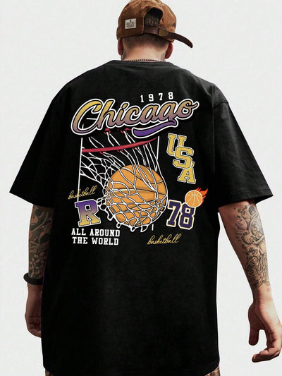 Camiseta Básica Unissex Com Estampa Bola De Basket - Preto