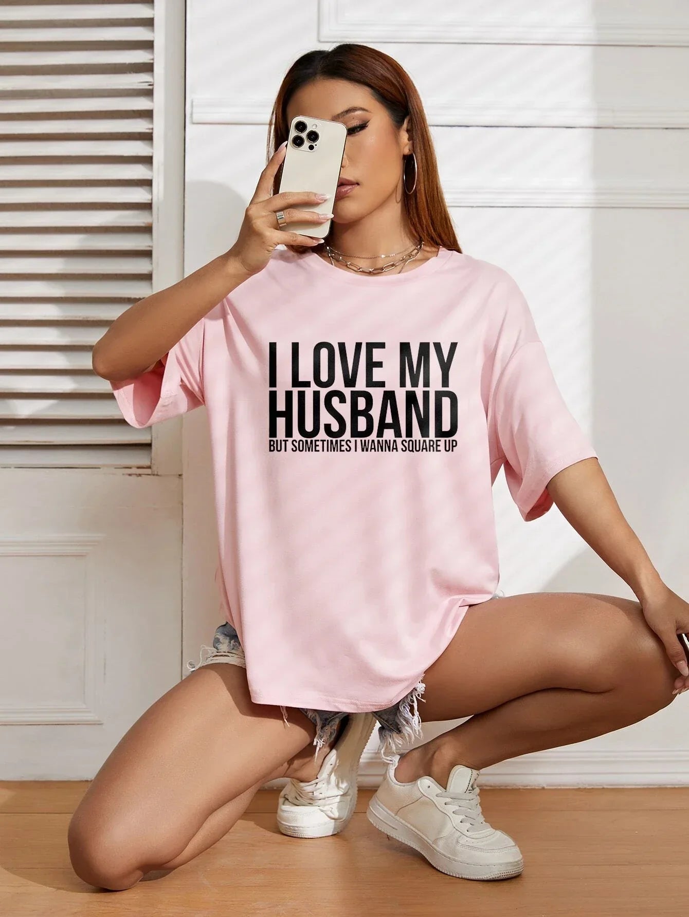 Camiseta Básica Feminina Eu Amo O Meu Marido - ROSA BEBE 
