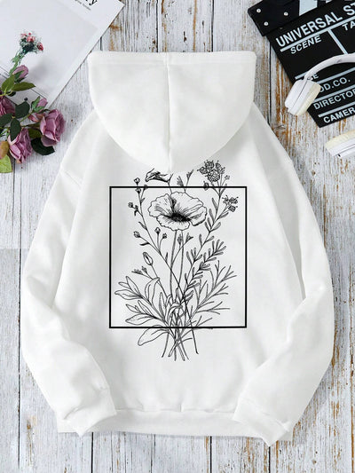 Moletom Com Capuz Unissex Flower Garden costas - branco