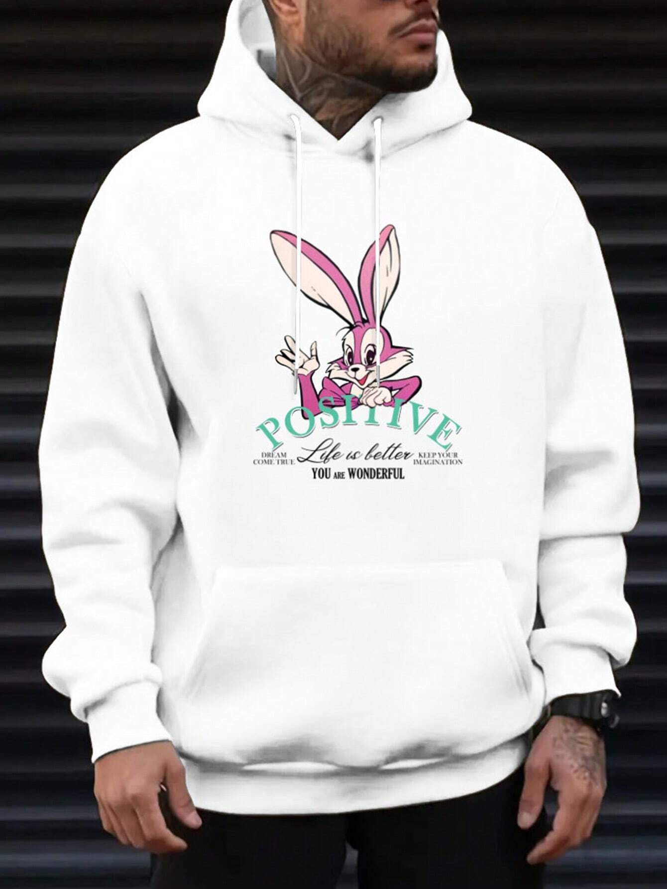 Moletom Com Capuz Unissex Estampa Coelho Rosa