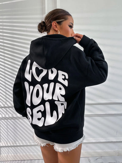 Moletom Com Capuz Unissex Love Yourself - PRETO ( COSTA )