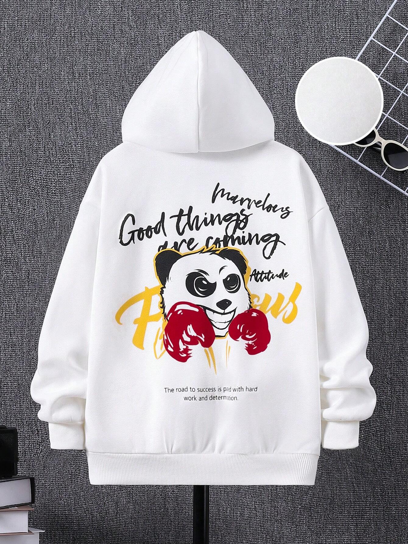 Moletom Com Capuz Unissex Estampa Ursinho Box - Branco