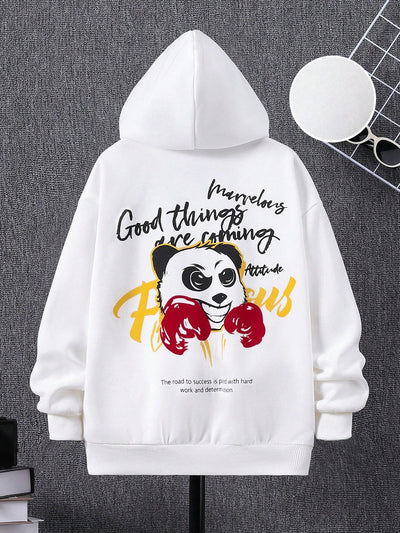 Moletom Com Capuz Unissex Estampa Ursinho Box - Branco