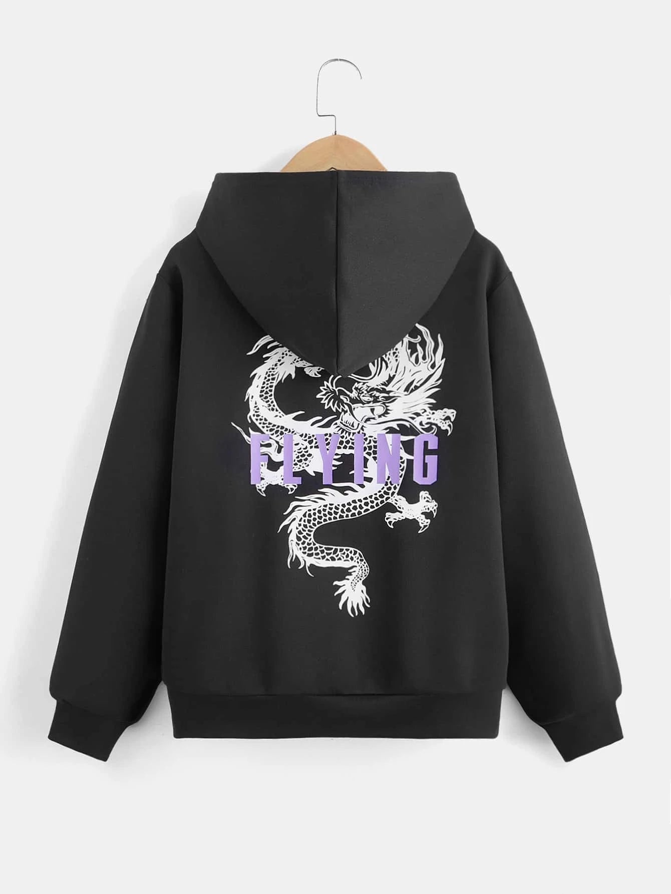 Moletom Com Capuz Unissex Flying Dragon Dance - Preto