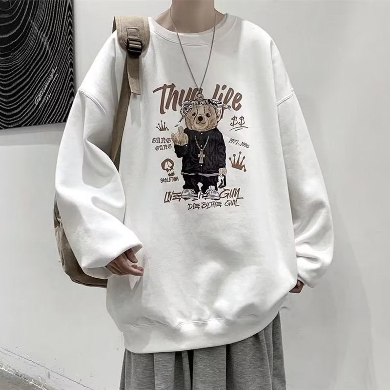 Moletom Gola Redonda Unissex Com Estampa Streetwear Urso Fashion - Branco