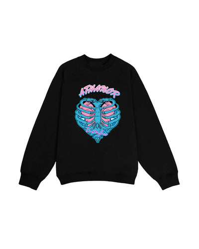 Moletom Gola Redonda Unissex Butterflies Heart Skeleton - preto