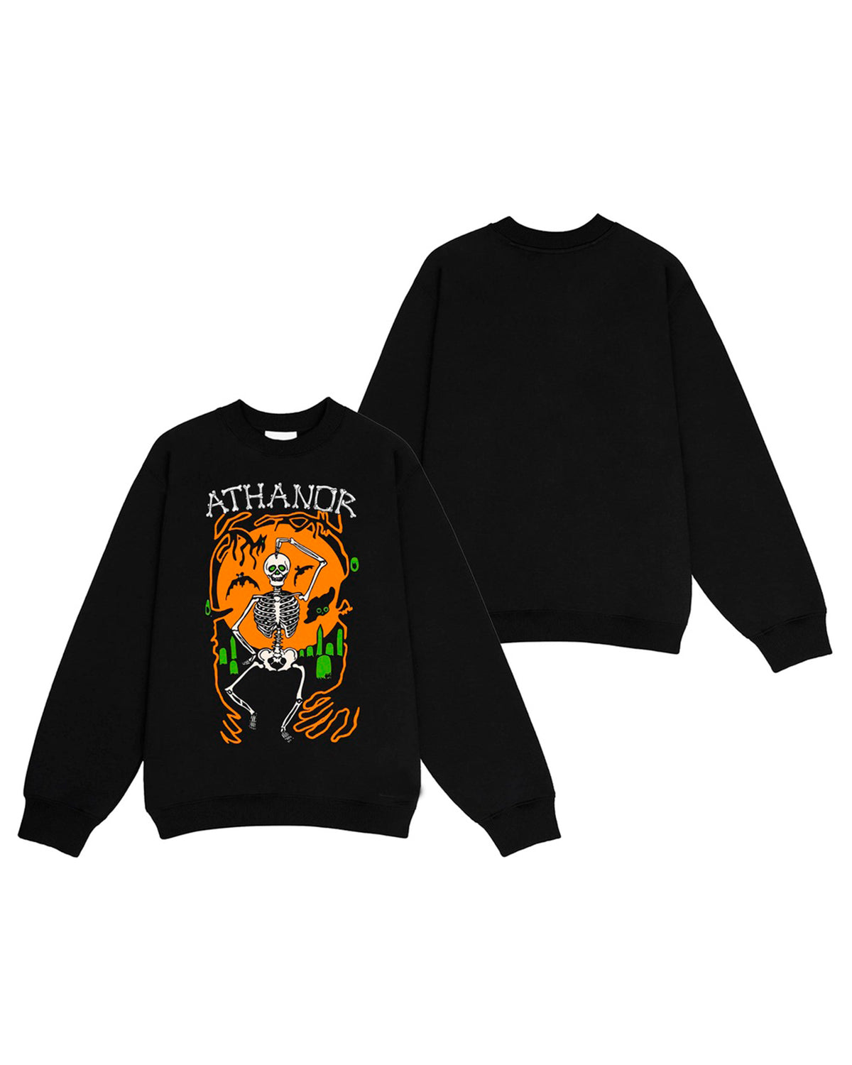 Moletom Gola Redonda Unissex Halloween Skeleton Bats - preto