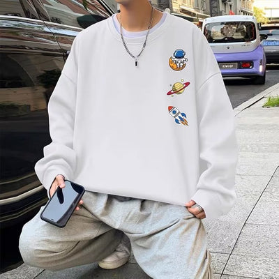 Moletom Gola Redonda Unissex Space Astronaut Foguete - branco