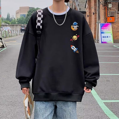 Moletom Gola Redonda Unissex Space Astronaut Foguete - preto